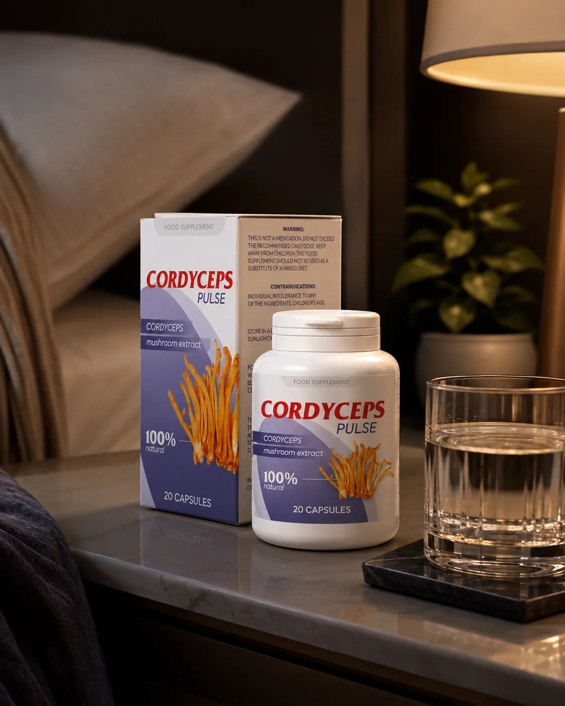 Cordyceps Pulse présenté dans un intérieur calme